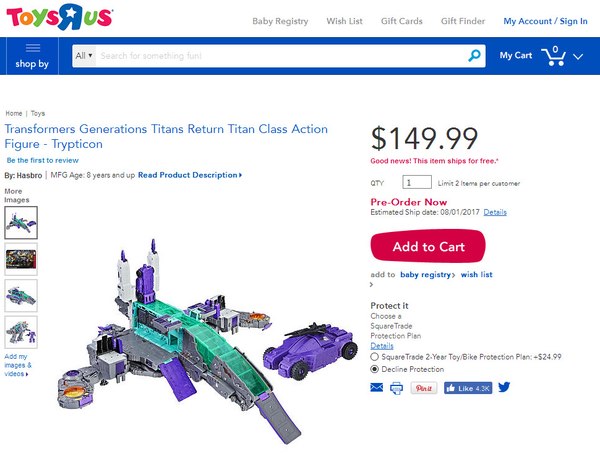 Titans Return Trypticon Listed On Toys R Us With Ship Date (1 of 1)